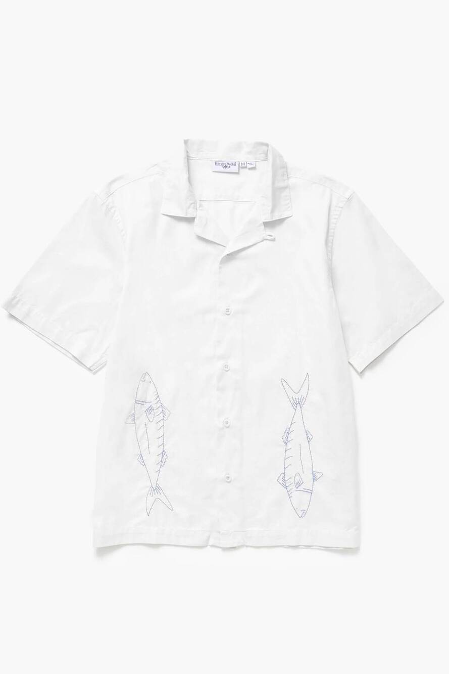 NEW SERVICE WORKS men's mackerel shirt in white